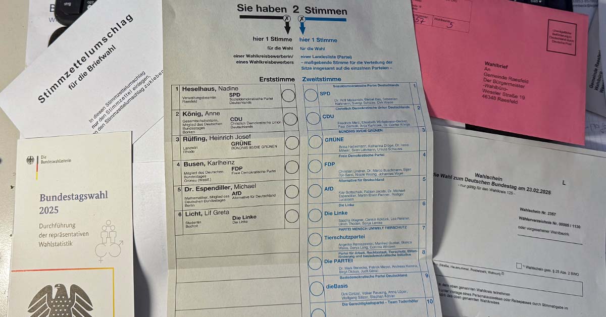 Bundestagswahl Wahschein 2025 Erst- und Zweitstimme