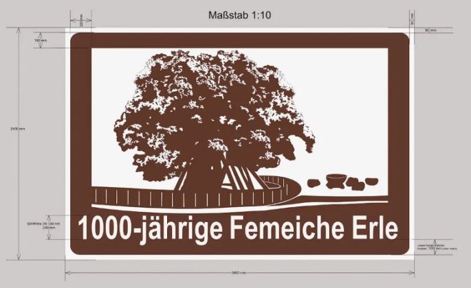 Hinweisschild Femeiche in Erle für A31