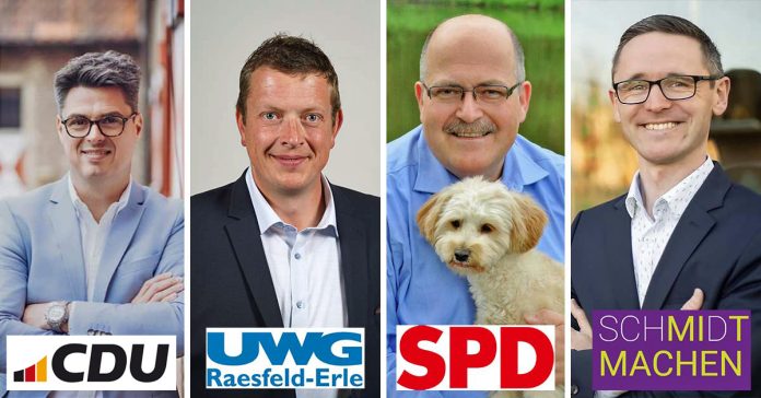 Vier Bürgermeisterkandidat-Dirk Kuhmann-Johannes Ostermann-Andreas Erzkamp-Jonathan Schmidt in Raesfeld stellen sich zur Wahl. Kandidaten-Check