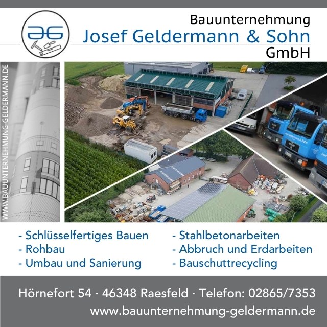 Anzeige Bauunternehmung Geldermann zum Schützenfest Erle 2026