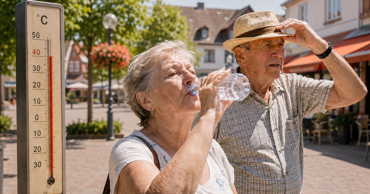 Senioren im Sommerwetter als Symbolbild für Hitze