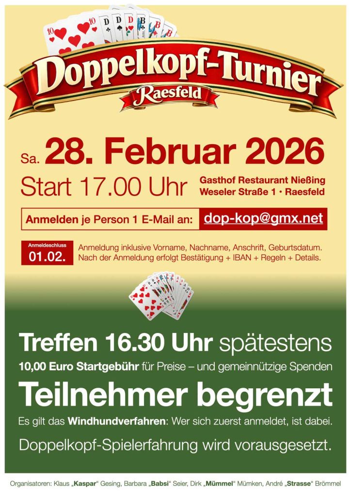 Doppelkopfturnier in Raesfeld spendet 550 Euro.