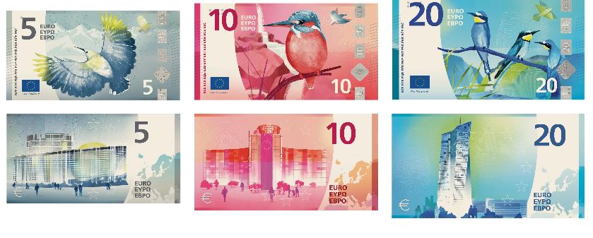 Entwürfe für neue Euro-Banknoten zu 5, 10 und 20 Euro
