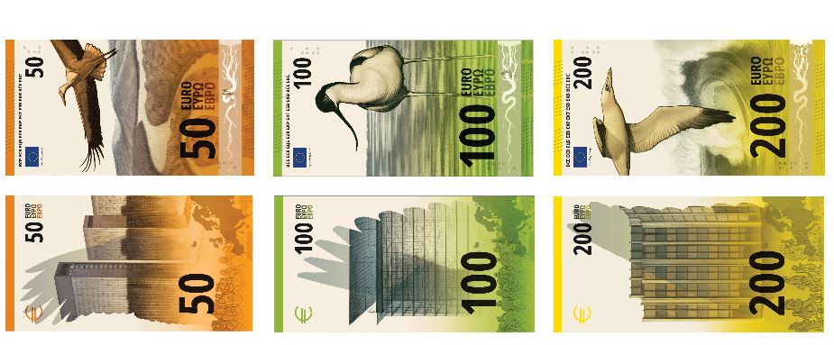 Entwürfe für neue Euro-Banknoten zu 50, 100 und 200 Euro