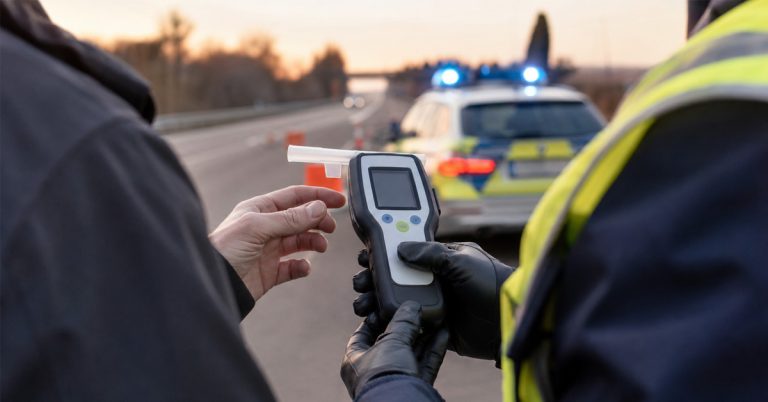 Polizeikontrolle mit Alkoholtest im Kreis Borken