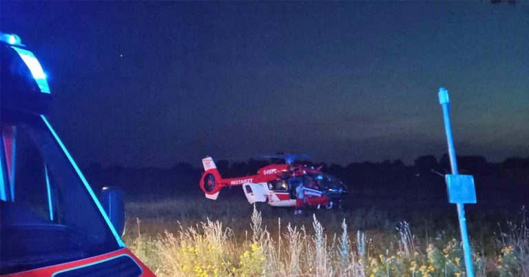 Rettungshubschrauber nach einer Verpuffung an einem Tischkamin in Erle