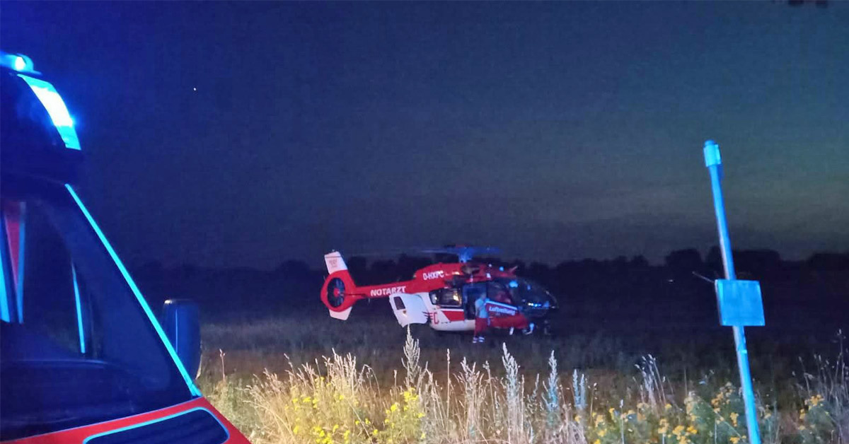 Rettungshubschrauber nach einer Verpuffung an einem Tischkamin in Erle