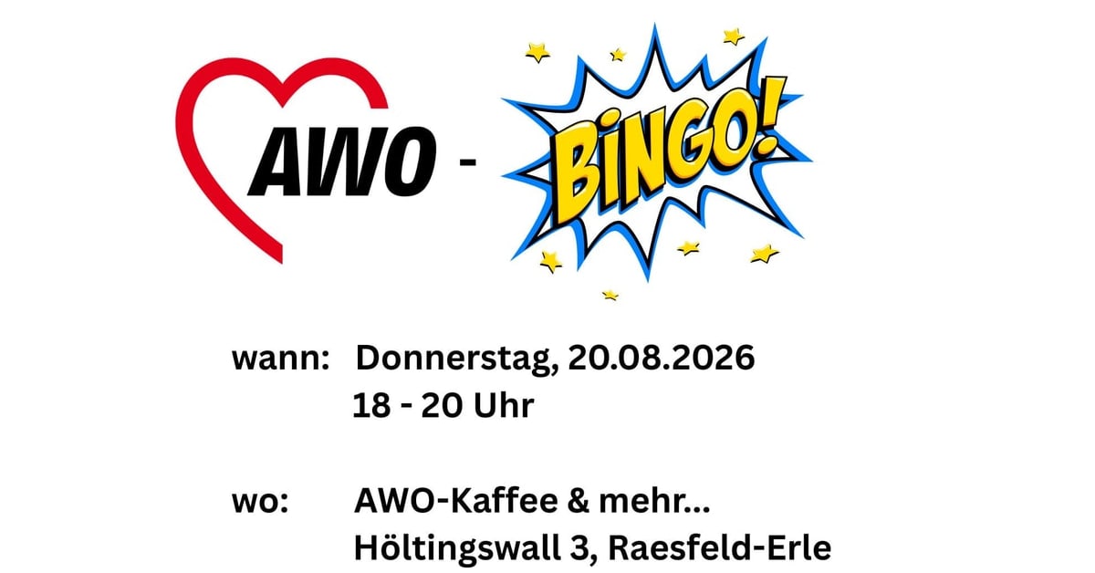 Plakat zum Bingo der AWO Raesfeld am 20. August in Erle