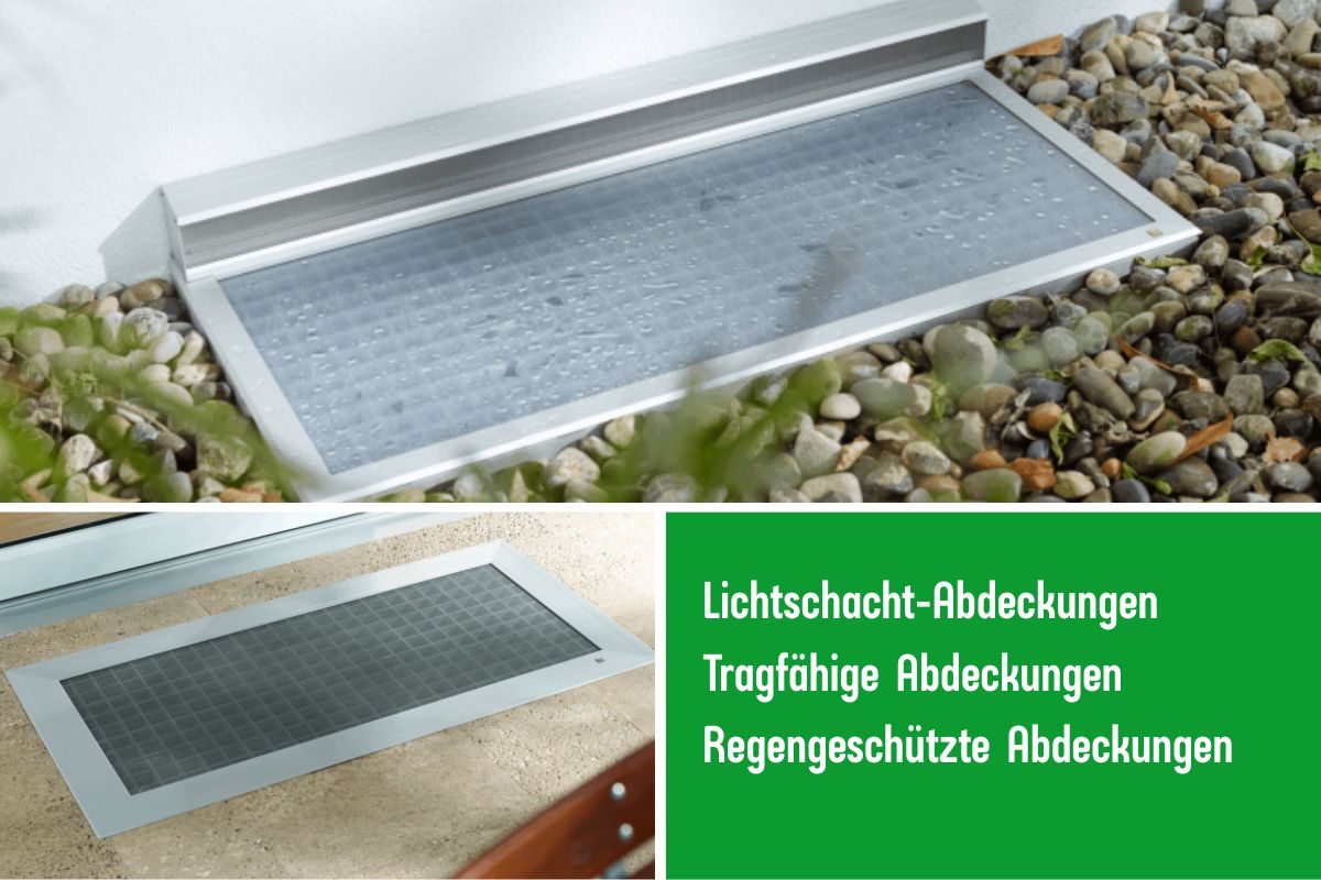 Lichtschacht-Abdeckungen mit Rahmen und Gitter als Schutz vor Schmutz und Insekten