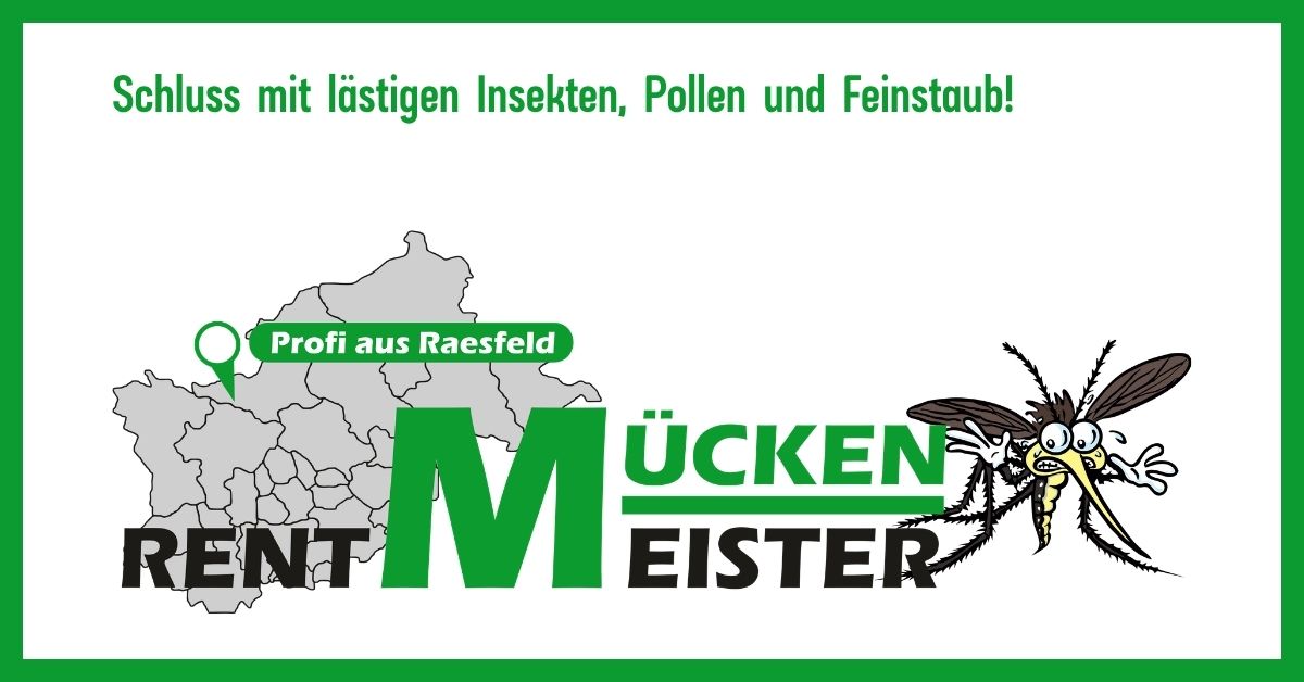 Logo von Rent(Mücken)meister mit Hinweis auf Insektenschutzsysteme nach Maß