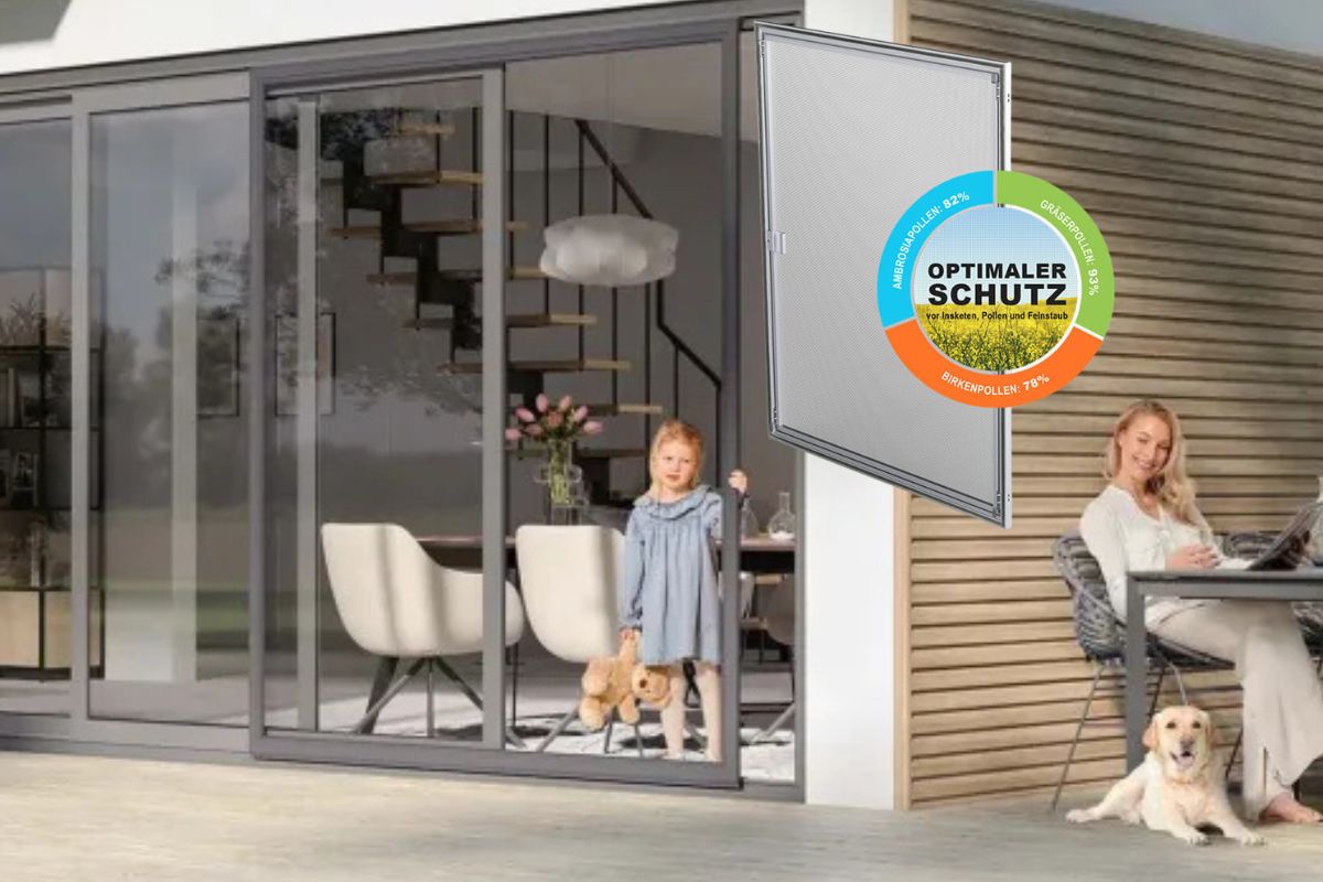Insektenschutzrahmen und Pollenschutzgewebe an Tür und Fenster