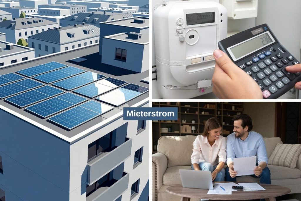 Illustration zu Mieterstrom mit Photovoltaik, Stromzähler und Kostenberechnung