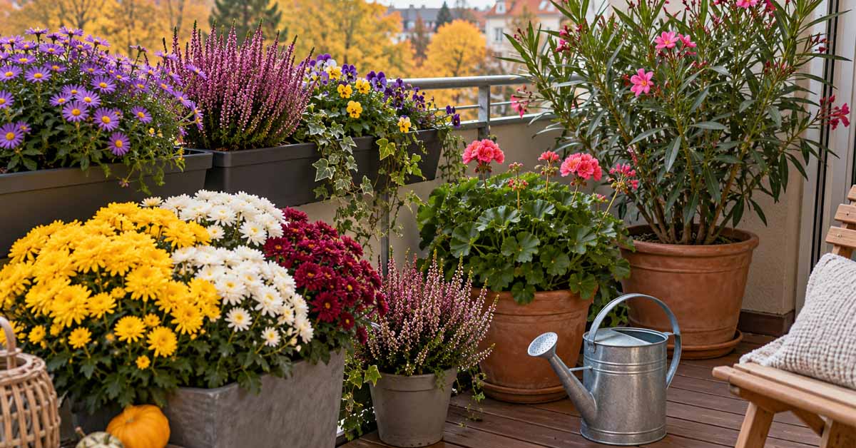 Herbstblumen bringen Farbe auf den Balkon. Geranien und Oleander benötigen in der kalten Jahreszeit einen geschützten Platz.