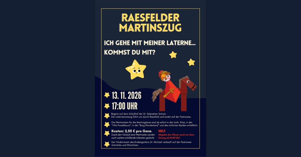 Martinszug Raesfeld am 13. November 2026: Veranstaltungsflyer